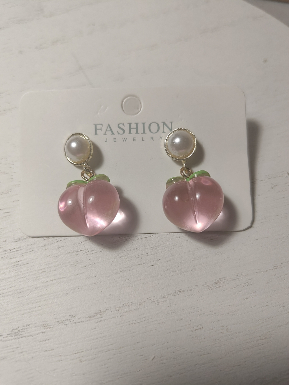 Pink Peach Drop Earrings with Pearl Accents